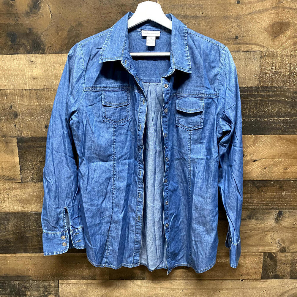 Soft Surroundings Women's Size Small Blue Chambray Long Sleeve Button Down Shirt